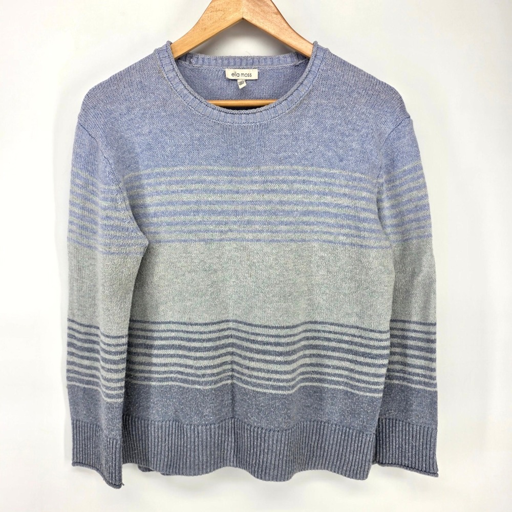 Ella Moss Sweater Womens XS Blue Gray Ombre Striped Crew Neck Knit Pullover 7698